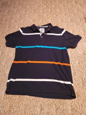 Fynch-Hatton Navy Rugby Polo with White, Teal & Orange Trim